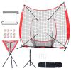 7x7 ft Baseball Softball Practice Net, Portable Baseball Training Net for Hitting Catching Pitching, Backstop Equipment with Bow Frame, Carry Bag