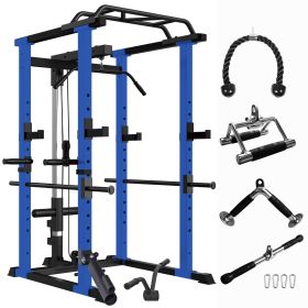 Blue Multi-functional Power Cage, Weight Lifting Home Adjustable Pullup Squat Rack 1000Lbs Capacity Comprehensive Fitness Barbell Rack