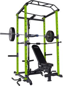 100lb Green Home Gym Set Multi-functional Power Cage, Weight Lifting, Home Adjustable Pullup Squat Rack 1000Lbs Cap Comprehensive Fitness Barbell Rack