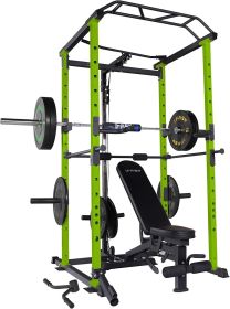 160lb Green Home Gym Multi-functional Power Cage, Weight Lifting, Home Adjustable Pullup Squat Rack 1000Lbs Cap Comprehensive Fitness Barbell Rack
