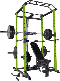 210lb Green Home Gym Set Multi-functional Power Cage, Weight Lifting, Home Adjustable Pullup Squat Rack 1000Lbs Cap Comprehensive Fitness Barbell Rack