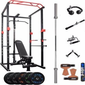 210lb Gym Multi-functional Power Cage, Weight Lifting, Bicycles, Home Adjustable Pullup Squat Rack 1000Lbs Capacity Comprehensive Fitness Barbell Rack
