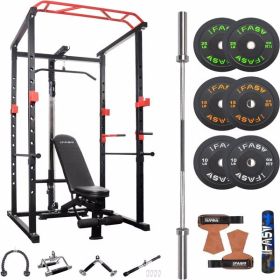 100lb Home Gym sets Multi-functional Power Cage, Weight Lifting, Home Adjustable Pullup Squat Rack 1000Lbs Capacity Comprehensive Fitness Barbell Rack