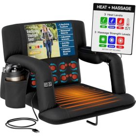 Alpcour Heated Massage 6 Position Reclining Stadium Seat For Bleachers With Back Support 21 or 25 Inches Black (Option: Black-21Wide)