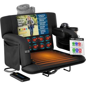 Alpcour Premium Heated Massage 6 Reclining Positions Stadium Seat For Bleachers With Back Support 21 or 25 Inches Black (Option: Black-25Wide)