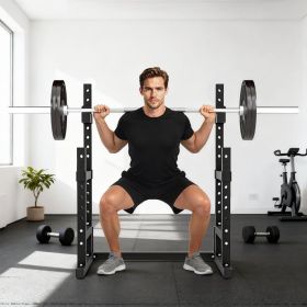 Adjustable Squat Rack, 660lbs Multi-Functional Bench Press Rack Wide H-shaped Base For Weight Lifting Home Gym Strength Training Black (Option: Black)