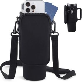 Slick Water Bottle Carrier Bag, Compatible With 40oz Tumbler With Handle, Modern Water Bottle Holder With Simple Adjustable Strap For Outdoor Walk (Option: Black)