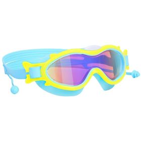 1Pc Kids Swim Goggles With Ear Plugs For Kids UV Protection Anti-Fog Leak Proof Wide View Pool Swimming Goggles For Youth 3 Color Options (Option: BlueWithYellowRim)