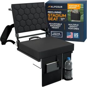 Alpcour Folding 3 Reclining Positions Stadium Seat With Honeycomb Back Support For Bleachers 17 or 21 Inches Wide 9 Colors Honeycomb (Option: Black-17Wide)