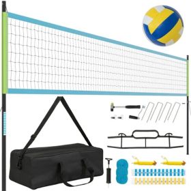 32'x3' Heavy-Duty Volleyball Net Set - 3-Level Adjustable Poles, Anti-Sag Winch, All-Inclusive Accessories Blue and Green (Option: Defaulttitle)