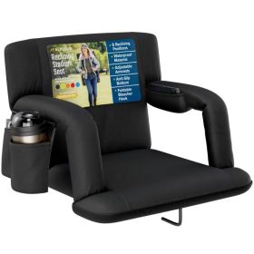 Alpcour 6 Reclining Positions Stadium Seat Waterproof Foldable Camping Chair With Extra Thick Padding And Back Support Wide or Extra Wide 5 Colors (Option: Black-Wide)