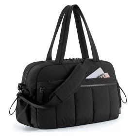 Large capacity stitched fluffy shoulder bag, waterproof portable luggage tote bag, multi zipper pocket design, sports and fitness travel handbag (Color: Black)