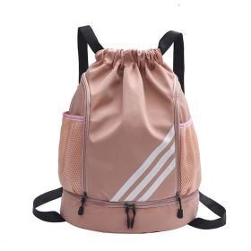 Dry-wet Separation Drawstring Backpack with Separate Shoe Compartment, Lightweight Storage Sack for Sports, Fitness, Swimming and Basketball (Color: Pink)
