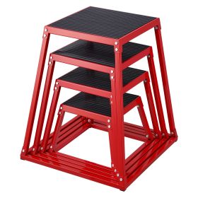 Plyometric Jump Boxes, 12/18/24/30 Inch Plyo Box, Platform and Jumping Agility Box, Anti-Slip Fitness Exercise Step Up Box Set for Home Gym Training (Color: Red, size: 12 inch + 18 inch + 24 inch + 30 inch)